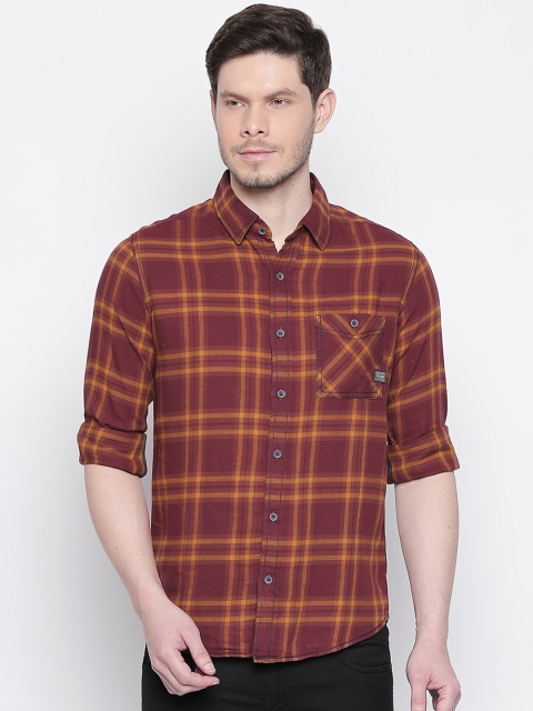 

Mufti Men Rust Brown & Burgundy Slim Fit Checked Casual Shirt