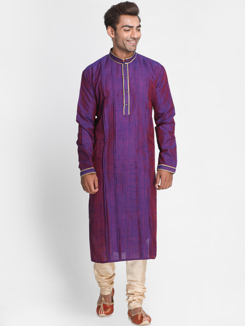 

Lakshya by Manish Men Purple & Beige Striped Kurta with Churidar