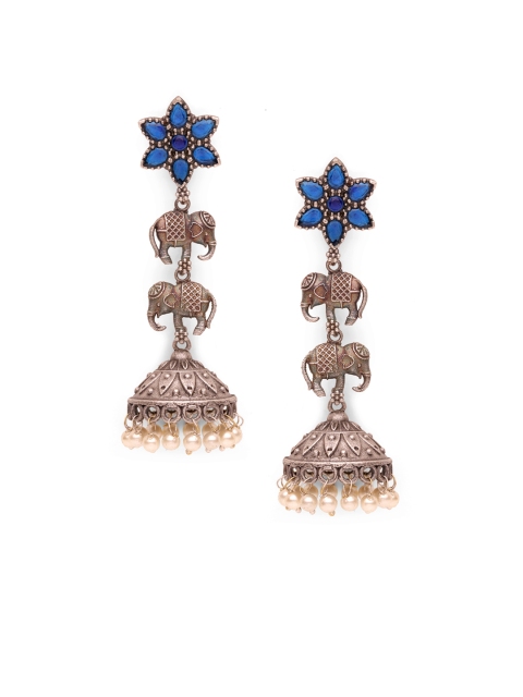 

Fabstreet Silver-Toned & Blue Animal Shaped Jhumkas