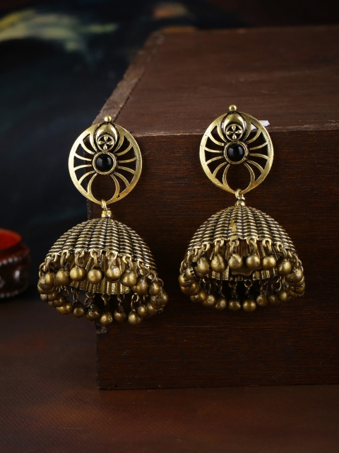 

Studio Voylla Gold-Plated & Black Dome Shaped Jhumkas