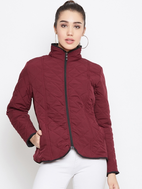 

PURYS Women Maroon Solid Quilted Jacket
