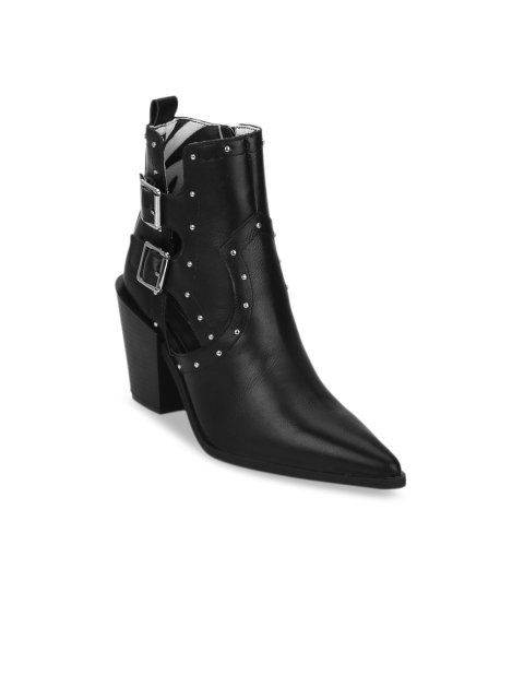 

Truffle Collection Women Black Solid Mid-Top Heeled Boots
