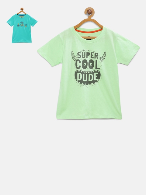 

Cub McPaws Set Of 2 Boys Green And Blue Printed Round Neck T-shirt