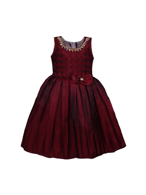 

Wish Karo Girls Maroon Solid Fit and Flare Dress