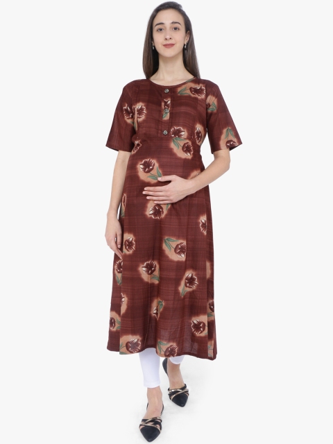 MomToBe Women Brown & Beige Printed A-Line Maternity Kurta