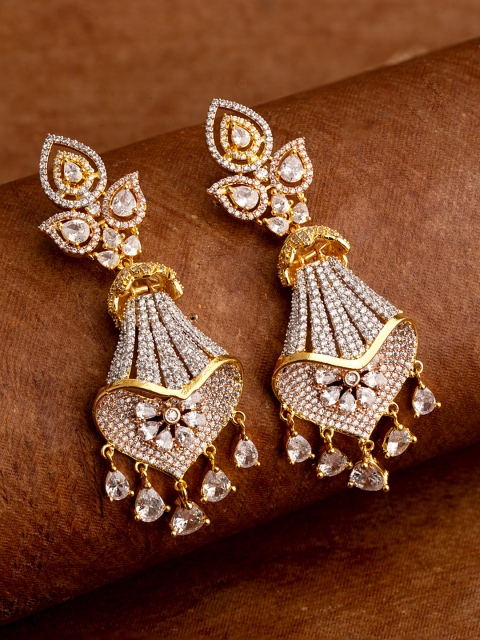 

Studio Voylla Gold-Plated & White Cubic Zirconia Contemporary Drop Earrings