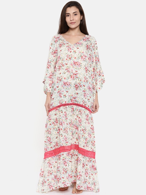 The Kaftan Company Off-White & Red Kaftan Printed Kaftan Nightdress