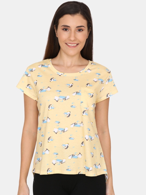 

Zivame Women Beige & Blue Printed Top