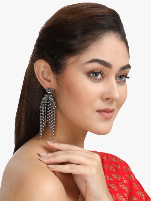 

Adwitiya Collection Silver-Plated Oxidised Quirky Drop Earrings