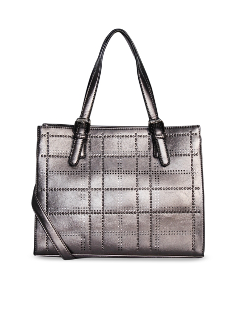 

ESBEDA Gunmetal-Toned Textured Shoulder Bag, Metallic