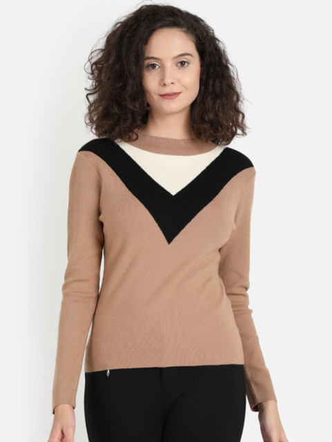 

COVER STORY Women Brown & Black Colourblocked Sweater