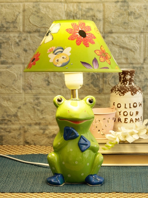 

TIED RIBBONS Green Printed Bedside Table Top Lamp with Shade