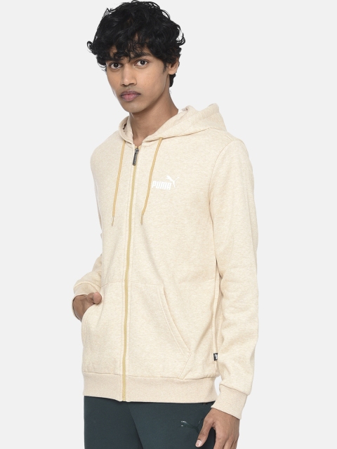 

Puma Men Yellow Solid Hooded ESS+ FZ Sweatshirt, Cream