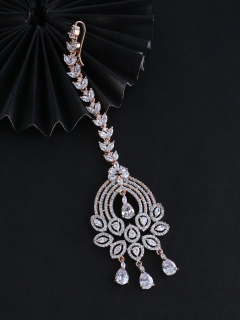 

Voylla Rose Gold-Plated & White CZ-Gems Embellished Handcrafted Maang Tika