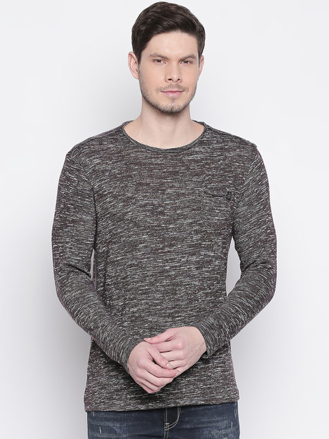 

Mufti Men Brown Self Design Round Neck T-shirt
