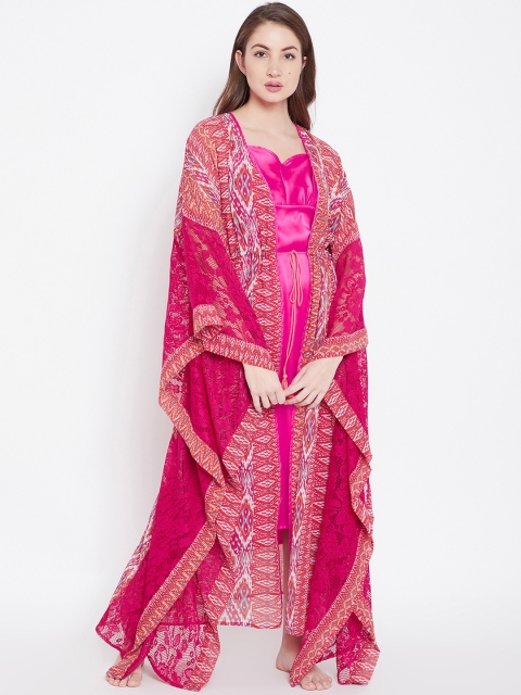 

The Kaftan Company Magenta Printed Kaftan Nightdress Set