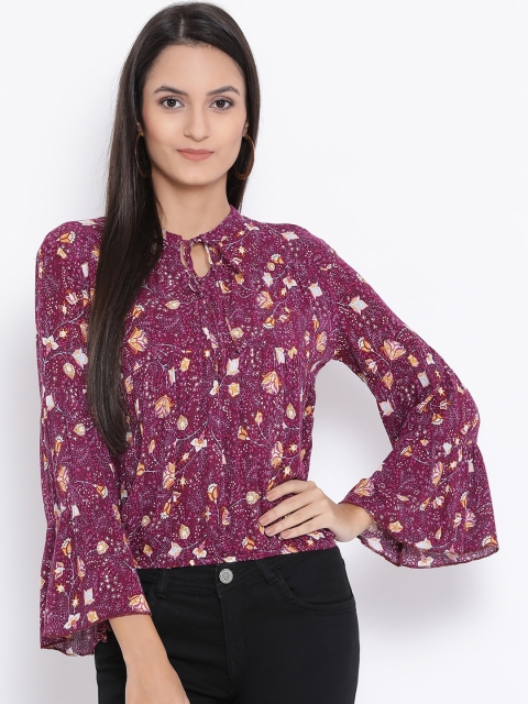 

Oxolloxo Women Maroon & Beige Printed Blouson Top