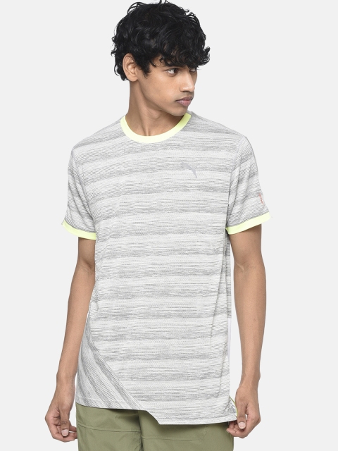 

Puma Men Grey Striped Round Neck PACE Breeze S S T-shirt