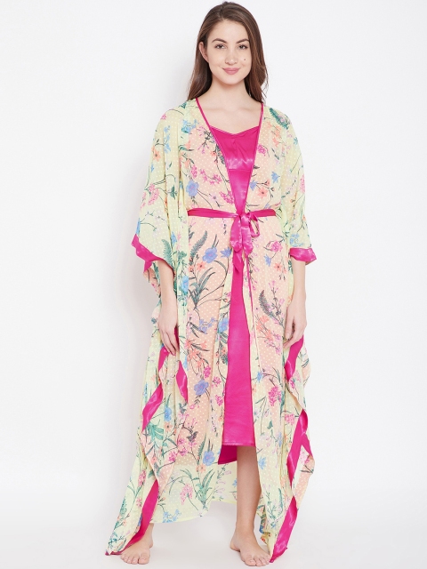 

The Kaftan Company Yellow & Pink Printed Kaftan Nightdress Dress Set