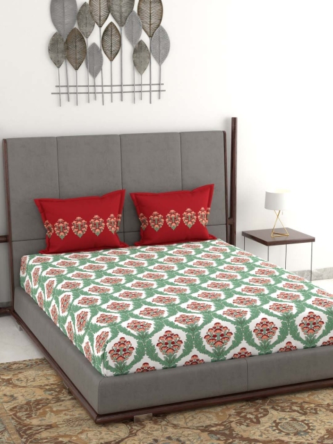 

Trident Red & Green Floral 120 TC Cotton 1 Queen Bedsheet with 2 Pillow Covers