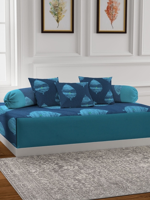 

Soumya Blue Ethnic Motifs Print Diwan Set with Bolster & Cushion Covers
