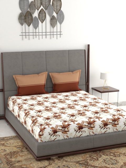 

Trident Brown & White Floral 120 TC Cotton 1 Queen Bedsheet with 2 Pillow Covers