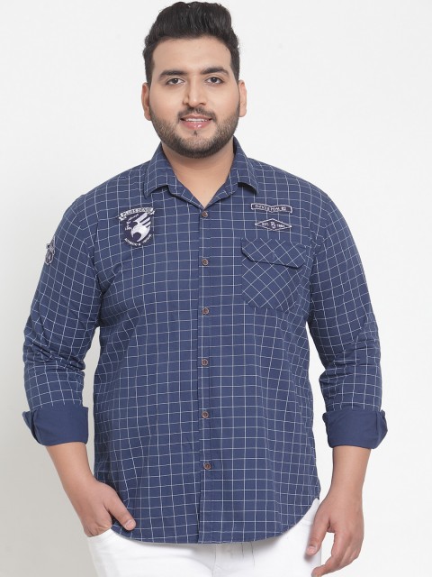 

plusS Men Blue & White Regular Fit Checked Casual Shirt