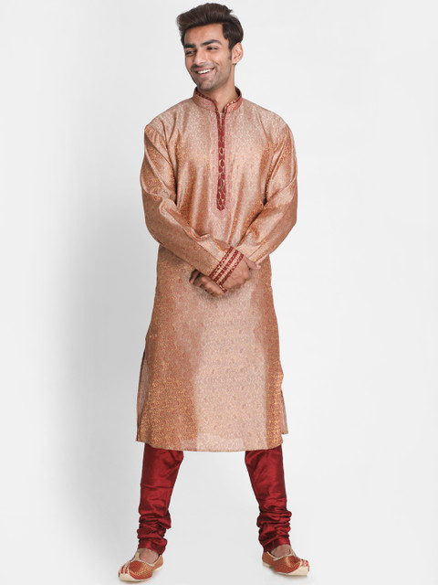 

Lakshya by Manish Men Rust Striped Kurta with Churidar