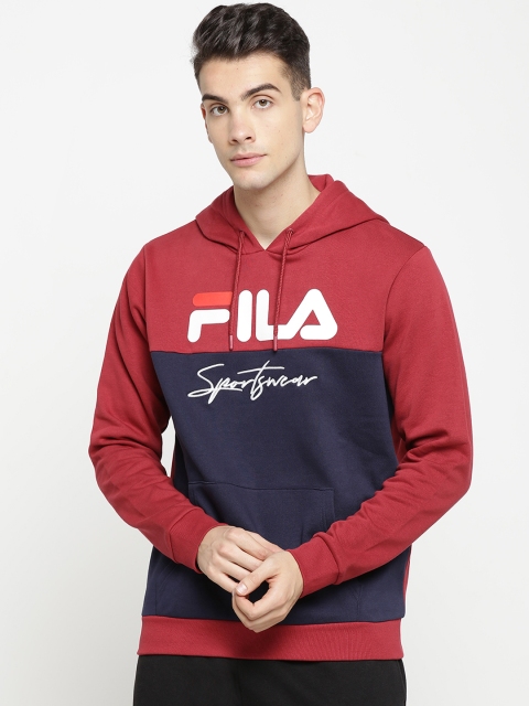 

FILA Men Red & Navy Blue Printed Hooded Sweatshirt