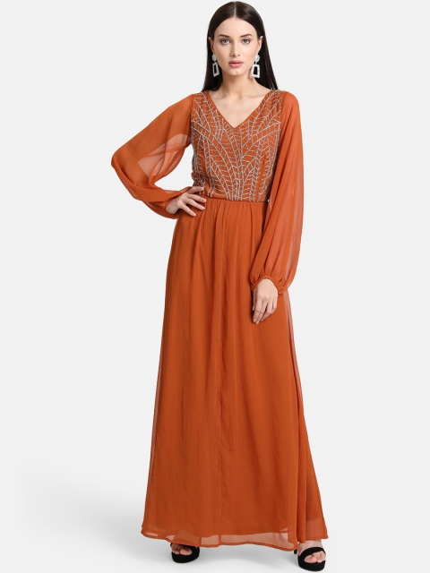 

Kazo Women Rust Embellished Maxi Dress