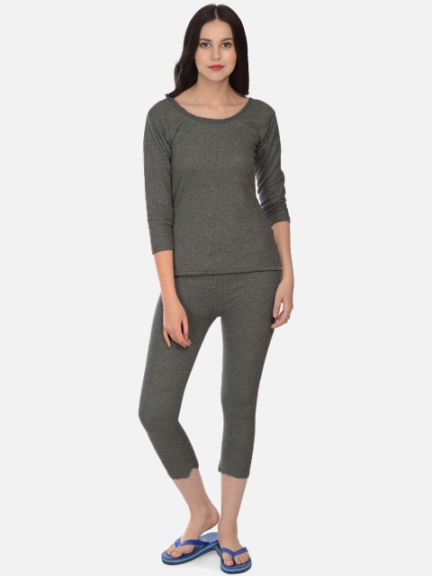 

Fashiol Women Grey Striped Thermal Set