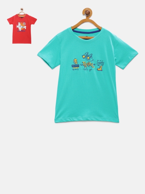 

Cub McPaws Set Of 2 Boys Red And Blue Printed Round Neck T-shirt