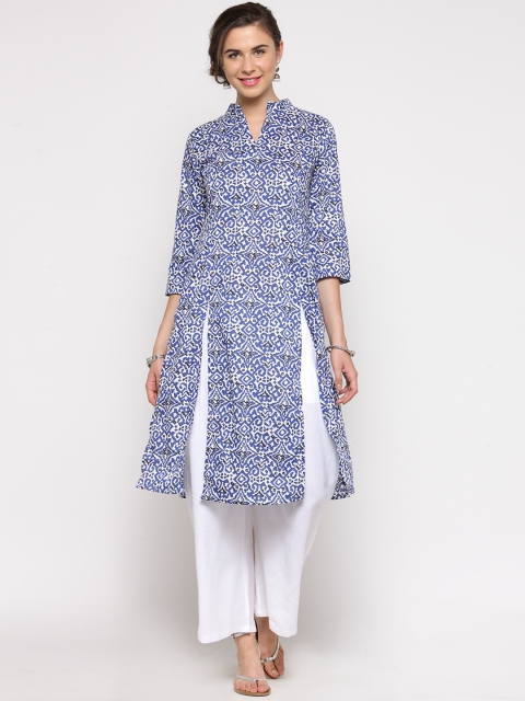 

Sera Women Blue & White Printed Straight Kurta
