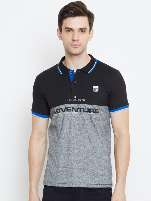 

Duke Men Black & Grey Colourblocked Polo Collar T-shirt