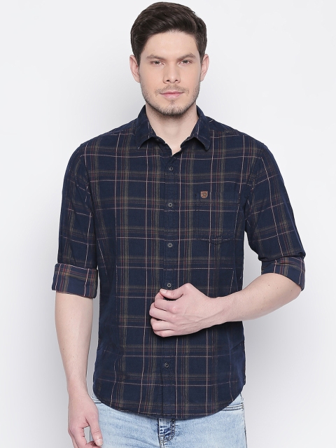 

Mufti Men Navy Blue Slim Fit Checked Casual Shirt
