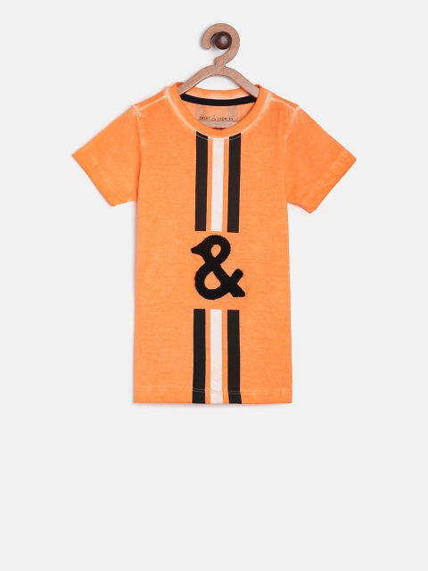 

TALES & STORIES Boys Orange Printed Round Neck T-shirt