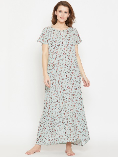 

The Kaftan Company Sea Green & Pink Floral Printed Nightdress