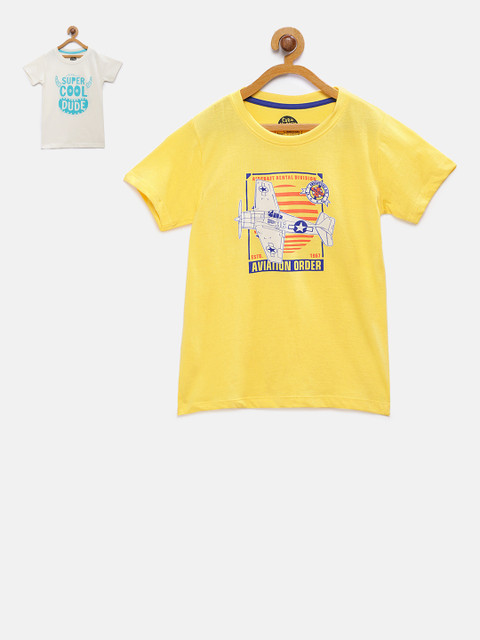 

Cub McPaws Set Of 2 Boys Yellow And Green Printed Round Neck T-shirt