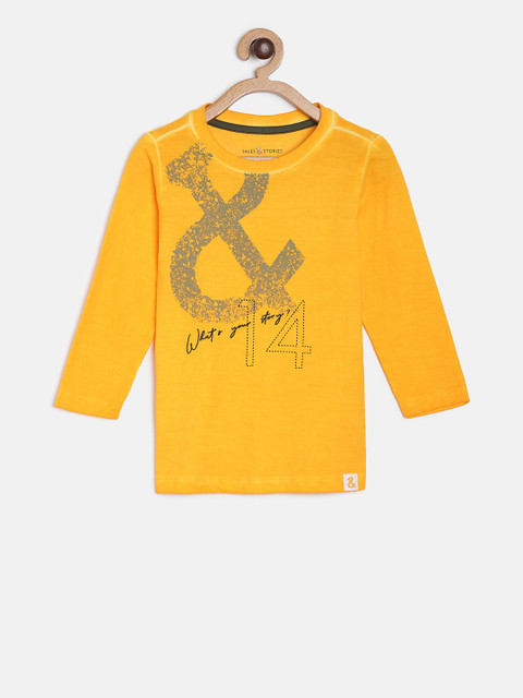 

TALES & STORIES Boys Yellow Printed Round Neck T-shirt