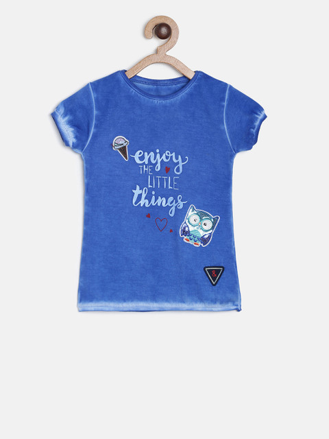 

TALES & STORIES Girls Blue Printed Round Neck T-shirt