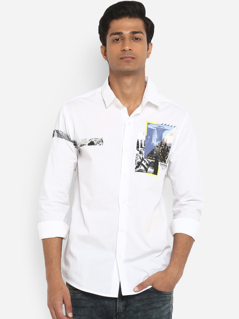 

Mufti Men White Slim Fit Printed Casual Shirt