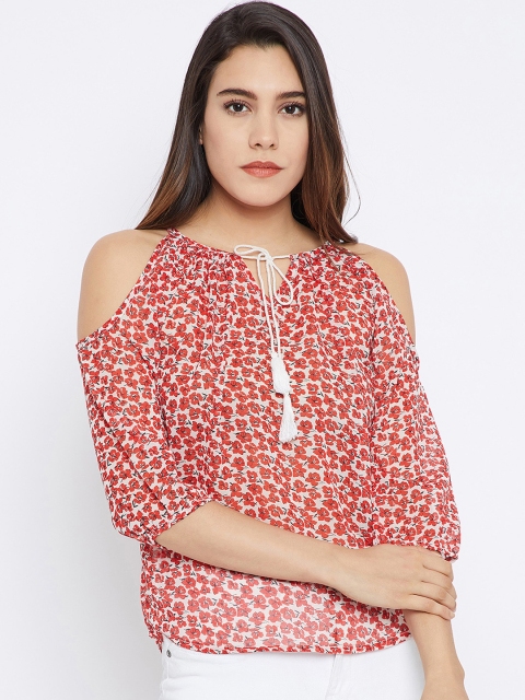 

Toshee Women Orange & Off White Floral Printed Top