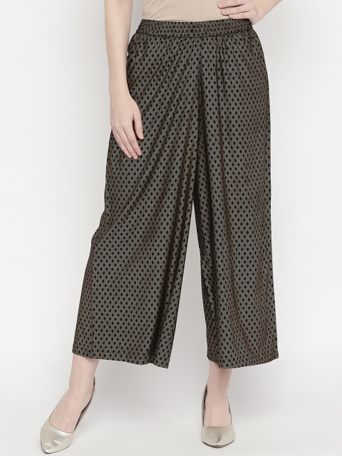 

RANGMANCH BY PANTALOONS Women Black & White Straight Fit Printed Parallel Trousers