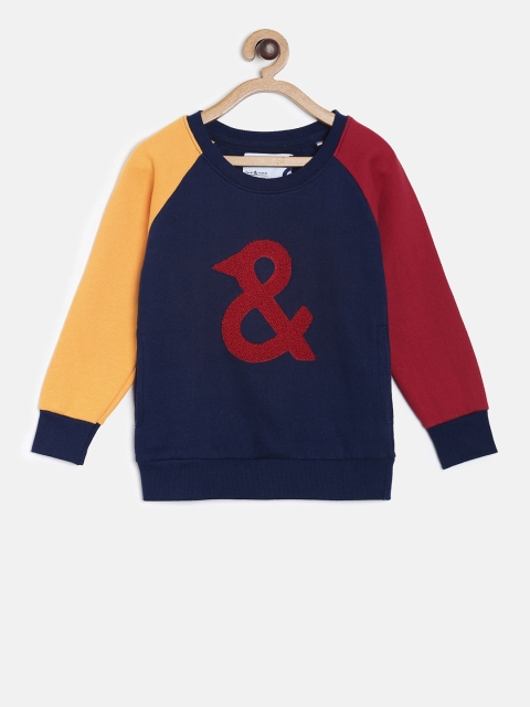 

TALES & STORIES Boys Navy Blue & Red Colourblocked Sweatshirt