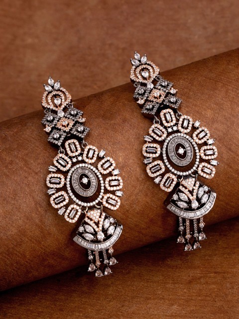 

Studio Voylla Gold-Plated & Gunmetal-Toned Cubic Zirconia Geometric Drop Earrings