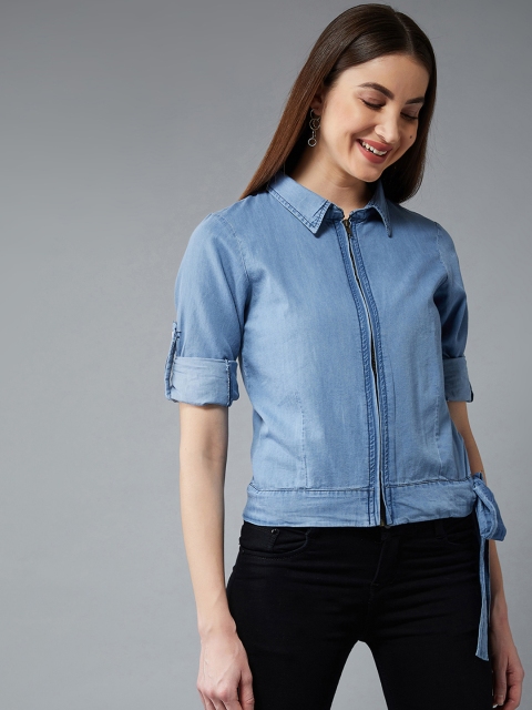 

DOLCE CRUDO Women Blue Solid Denim Jacket