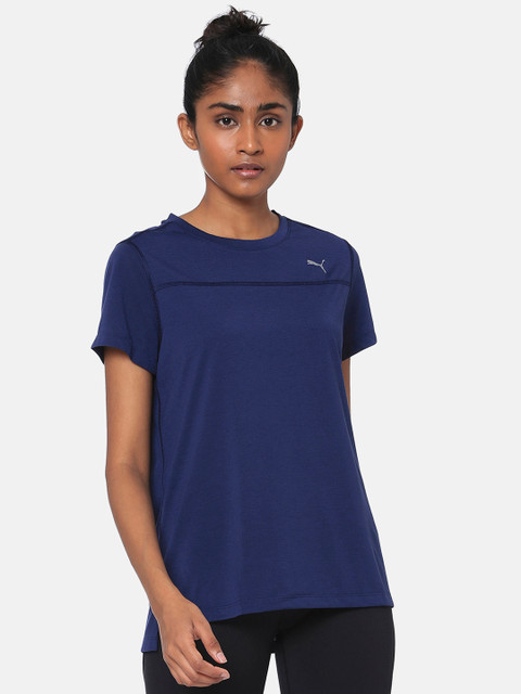 

Puma Women Navy Blue Solid Round Neck T-shirt
