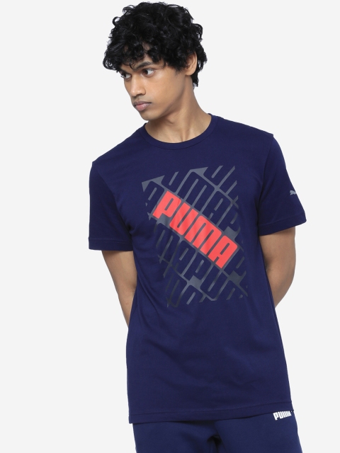 

Puma Men Blue Printed Focus Tee Peacoat T-shirt