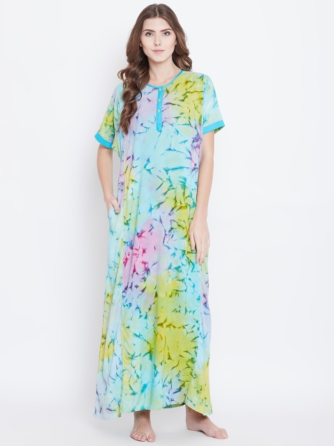 

The Kaftan Company Blue & Yellow Tie-Dye Printed Nightdress