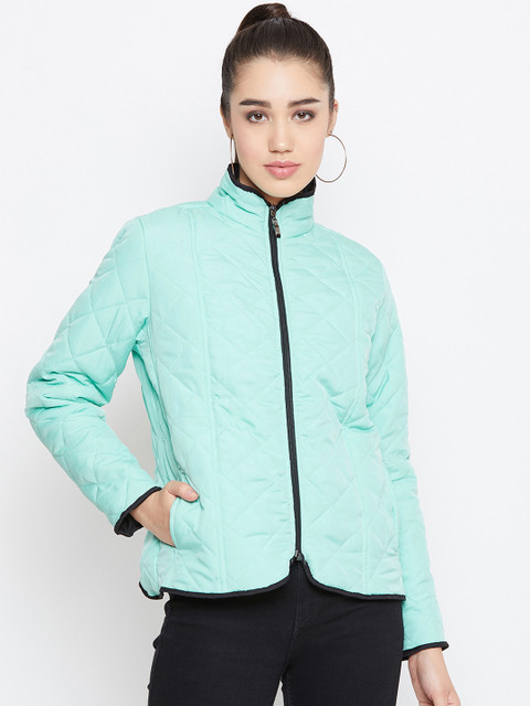 

PURYS Women Sea Green Solid Quilted Jacket